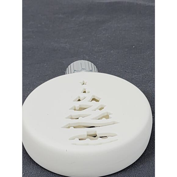 White Ceramic Bisque LED Lighted Hanging Christmas Tree 2-Sided Ornament - Picture 2 of 6